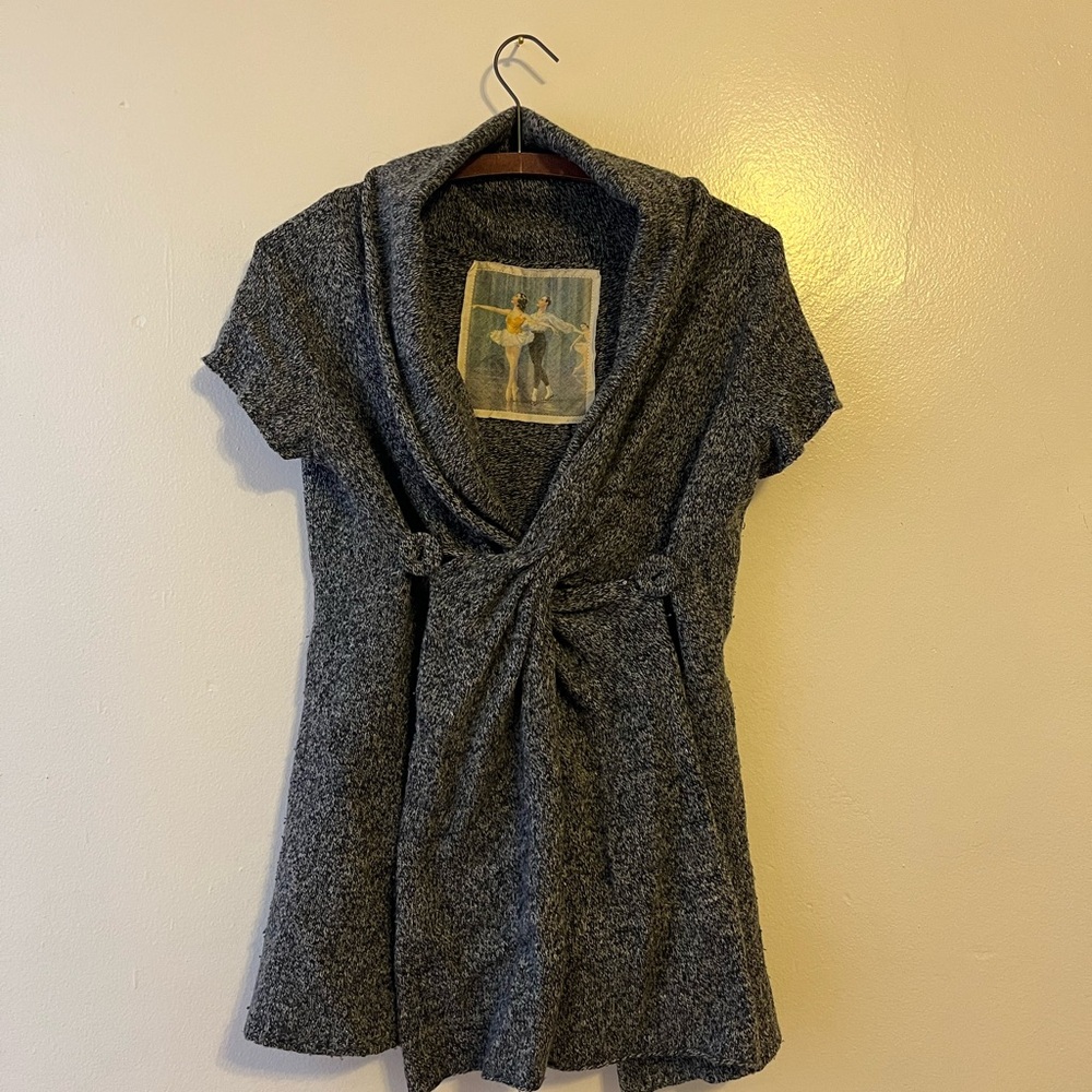Heather gray wool short sleeve cardigan